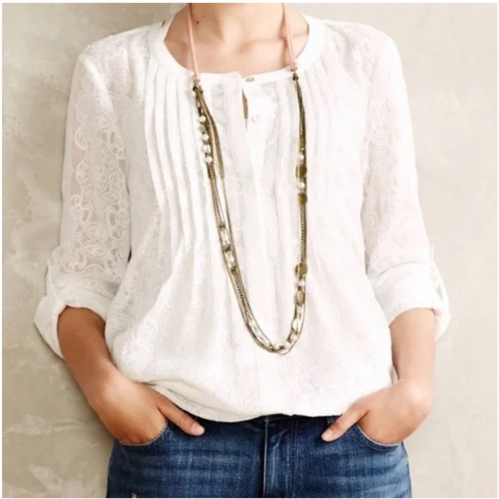 Anthropologie Meadow Rue Willow Garden Lace Button Blouse size M